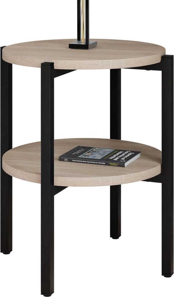 Stolik Nocny Okrągły Loft Z Półką 35X35X46 Cm Metalowy Czarny