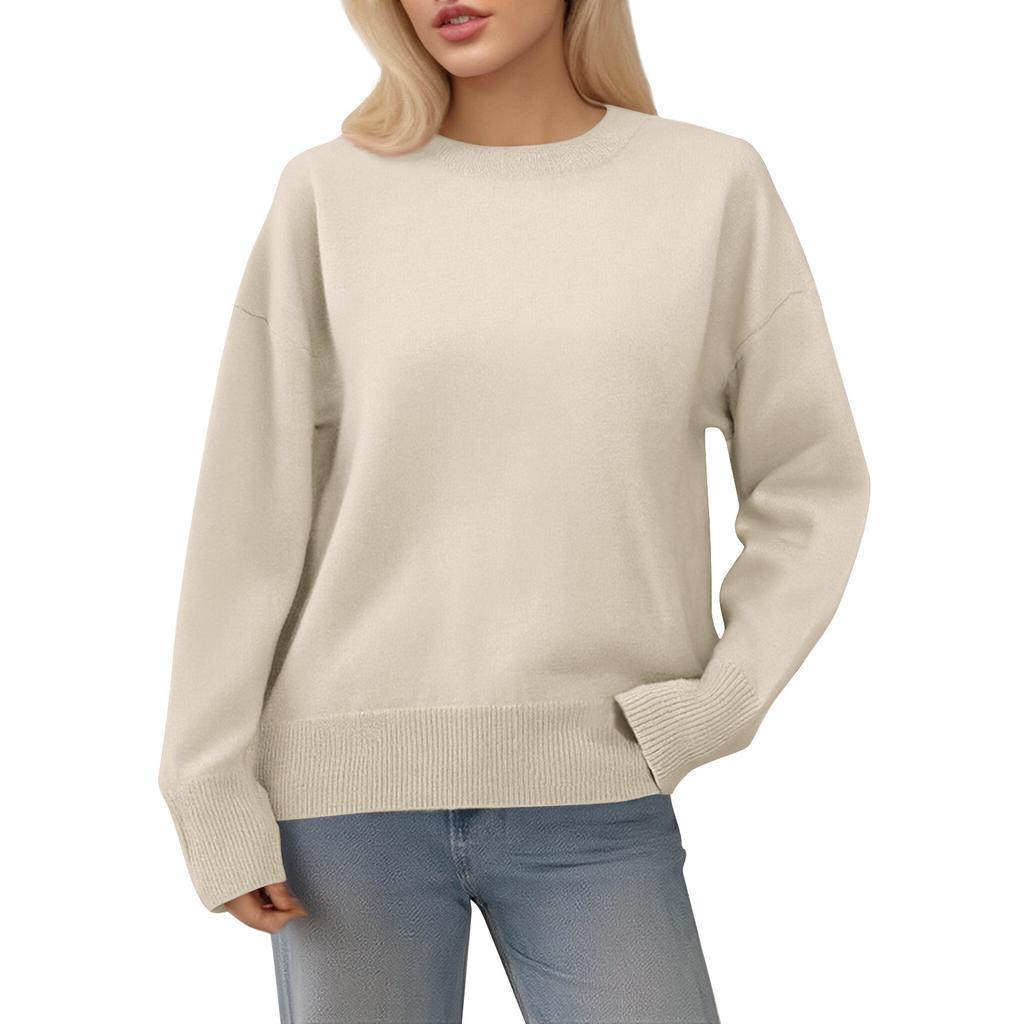 Women's Oversized Knit Sweater, Comfortable Top, Cute Thick Round Neck Plus Size Pullover Long Sleeve Clothing