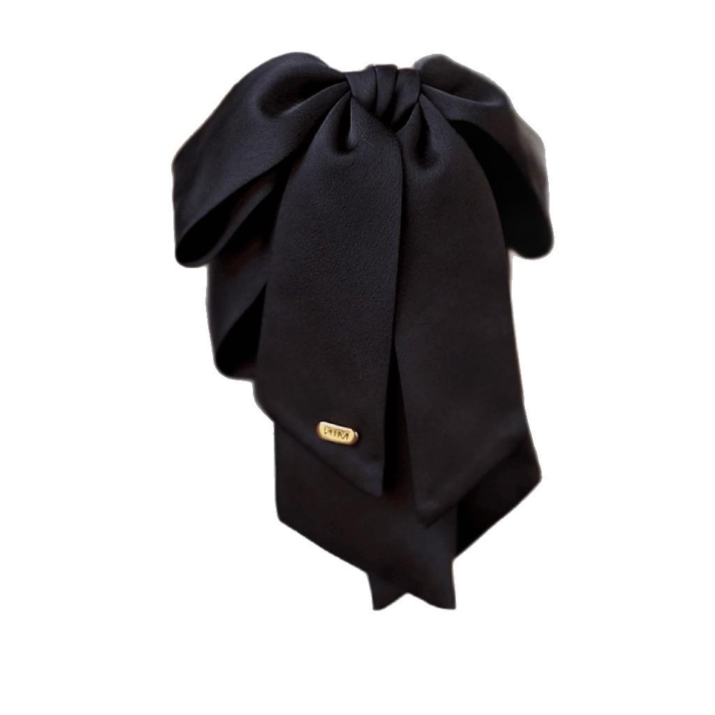 Korean Black Bow Hair Clip for Women - 2025 High-End Ponytail Hairpin, Small Claw Half-Up Clip