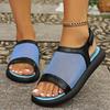 Fashion Hook and Loop Fastener Mesh Beach Sandals Round Head Breathable Rubber Flat Bottom Slippers Open Toe Casual Women's Shoes