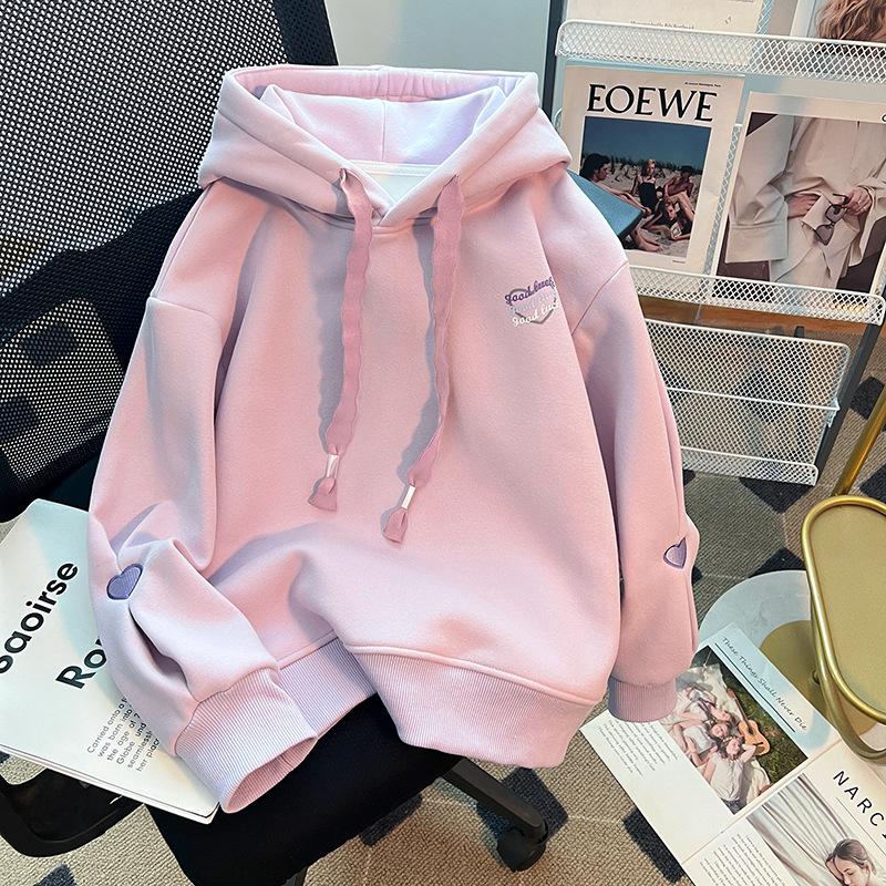 Modischer Langarm-Doppellagiger Hut Übergroßer Lässiger Frühling/Herbst Bedruckter Kontrastfarbener Bestickter Damen-Hoodie