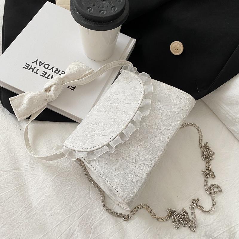 IELGY Retro bow crossbody shoulder handbag lace pearl temperament women
