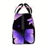 1pc, Purple Butterfly on Dark Background Printed Thermal Bag, Insulation Bag, Insulated Bag, No Food Contact, Suitable for Home,