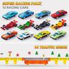 JOYFY Toy Truck Playset Race Toy Cars 60" Extra Long Race Track and 12 Die-Cast Metal Cars for Boy Girls 3-9 Years Birthday Gift