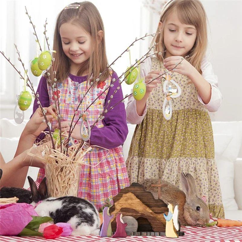 M-Modern-2 PCS Easter Scene Decorations Resurrection Scene Ornaments As Shown Manger Creche Nativity Set Crafts Resurrection