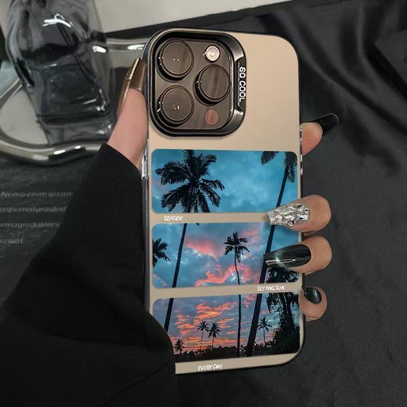 The new splicing coconut tree is suitable for iphone17 mobile phone case Apple 16promax/15 anti-drop 14pro13 Europe and America