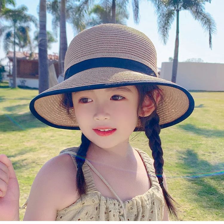 Children's Sunscreen Hat for Spring Travel  Girls In Summer Straw Hat for UV Protection Bowtie Straw Hat