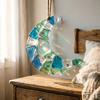 Handmade Moon Shape Sea Glass Ornament Coastal Style Crescent Moon Hanging Decoration for Tree Holiday Home Decor Gift for Beach Lovers
