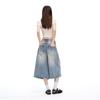 Trendy Summer Slub Textured Heavy Washed High Waist Loose Straight Denim Cropped Capri Pants Versatile Slimming FigureFlattering Casual Trousers