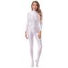 Womens Mock Neck Zipper Back Bodystocking Glossy Full Body Long Sleeve Sportswear Nightwear