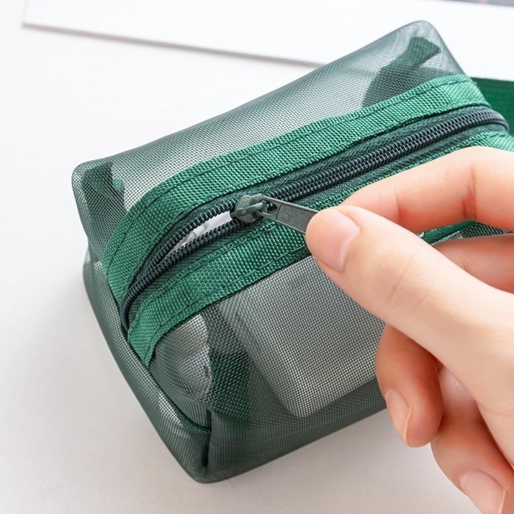 6pcs Set Square Mesh Storage Pouch Nylon Mini Zipper Coin Purse Charging Cables Storage  Home Use