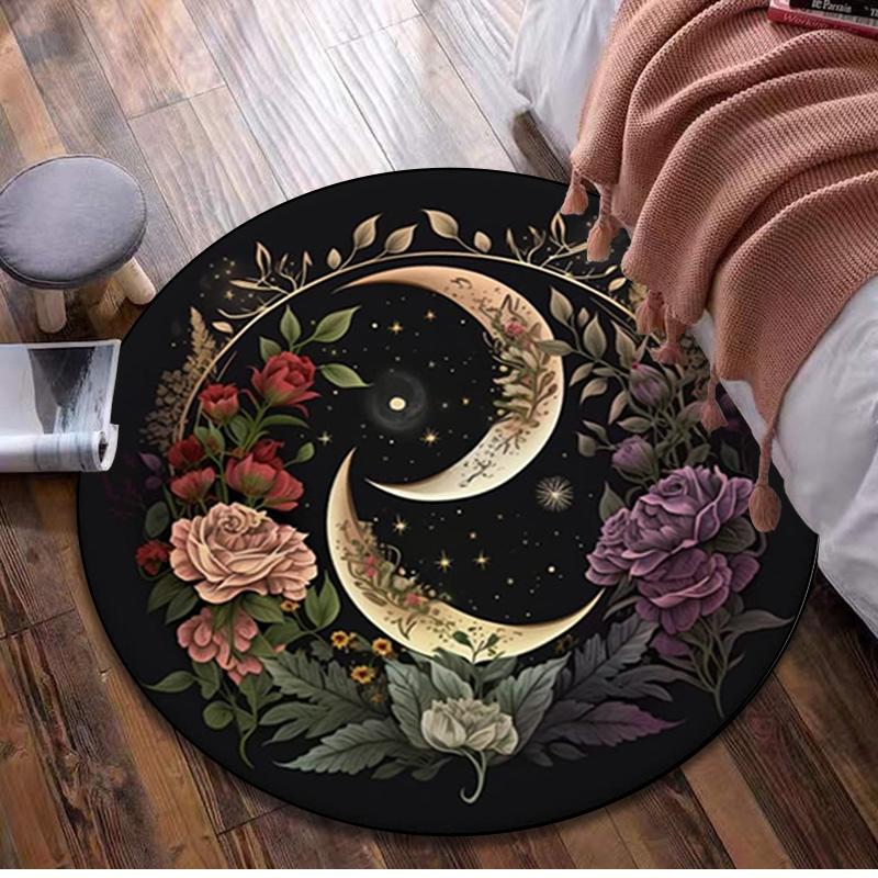 1Pc Flower crescent moon Circular Print Rug - home decoration Carpet For Living Room Bedroom Flooring Computer Chair Area Rug