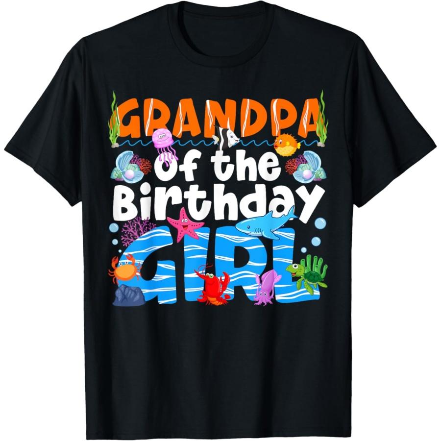 Grandpa Under Sea Birthday Party Girl Ocean Sea Animal Theme T-Shirt XXXXXL чёрный