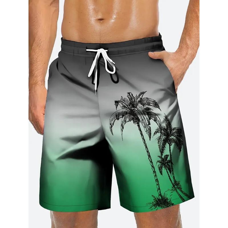 Summer Men's Tropical Floral Print Beach Shorts Quick Dry Drawstring Swim Trunks