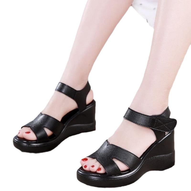 Foreign Trade New 2024 Wedge Heel Sandals Waterproof Table Middle-aged Heightened Thick-soled High-heeled Women's Fish Mouth Shoes