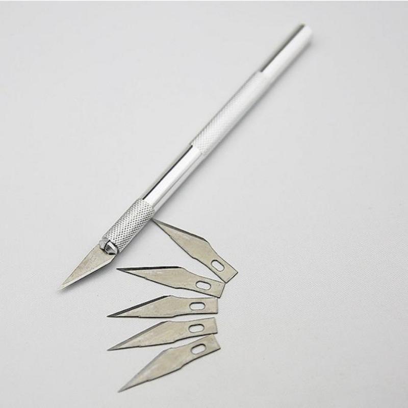 Rutschfestes Metall Skalpell Messer Werkzeugsatz Cutter Gravur Bastelmesser + 5 Stück Klingen Mobiltelefon
