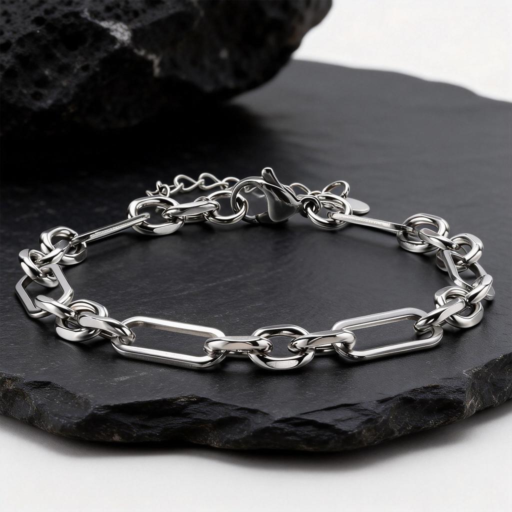 New Fahison Men's Chain Bracelet,Stainless Steel Silver Color Adjustbale Link Wristband,Hip Hop Jewelry Gift