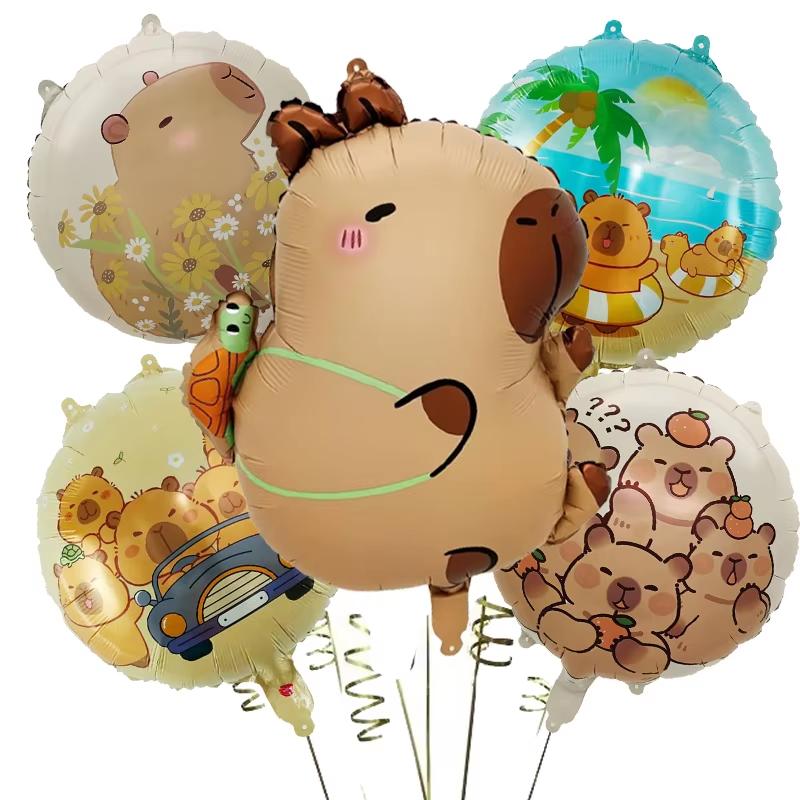 Capibara Festa di Compleanno Decorazioni Stoviglie Palloncini Portachiavi Adesivi Braccialetto Carino Kapibala Regali Gadget Festa Bambini