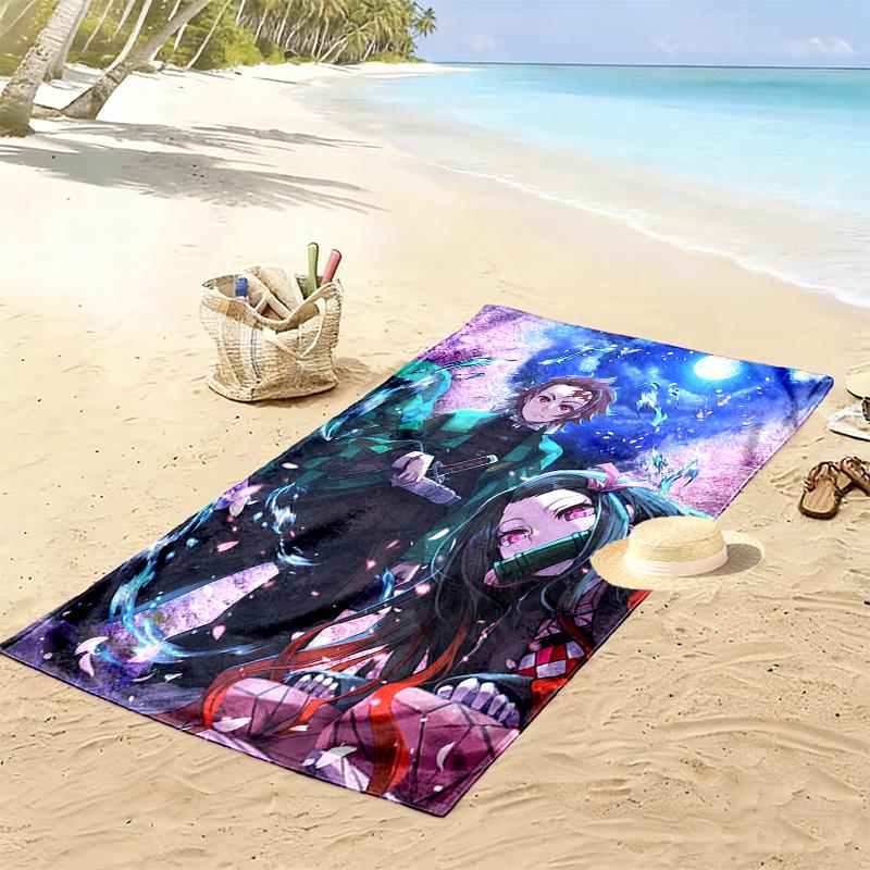 Demon Slayer Anime Print Beach Towel, Large Soft Quick Dry Towel for Beach Camping Swimming