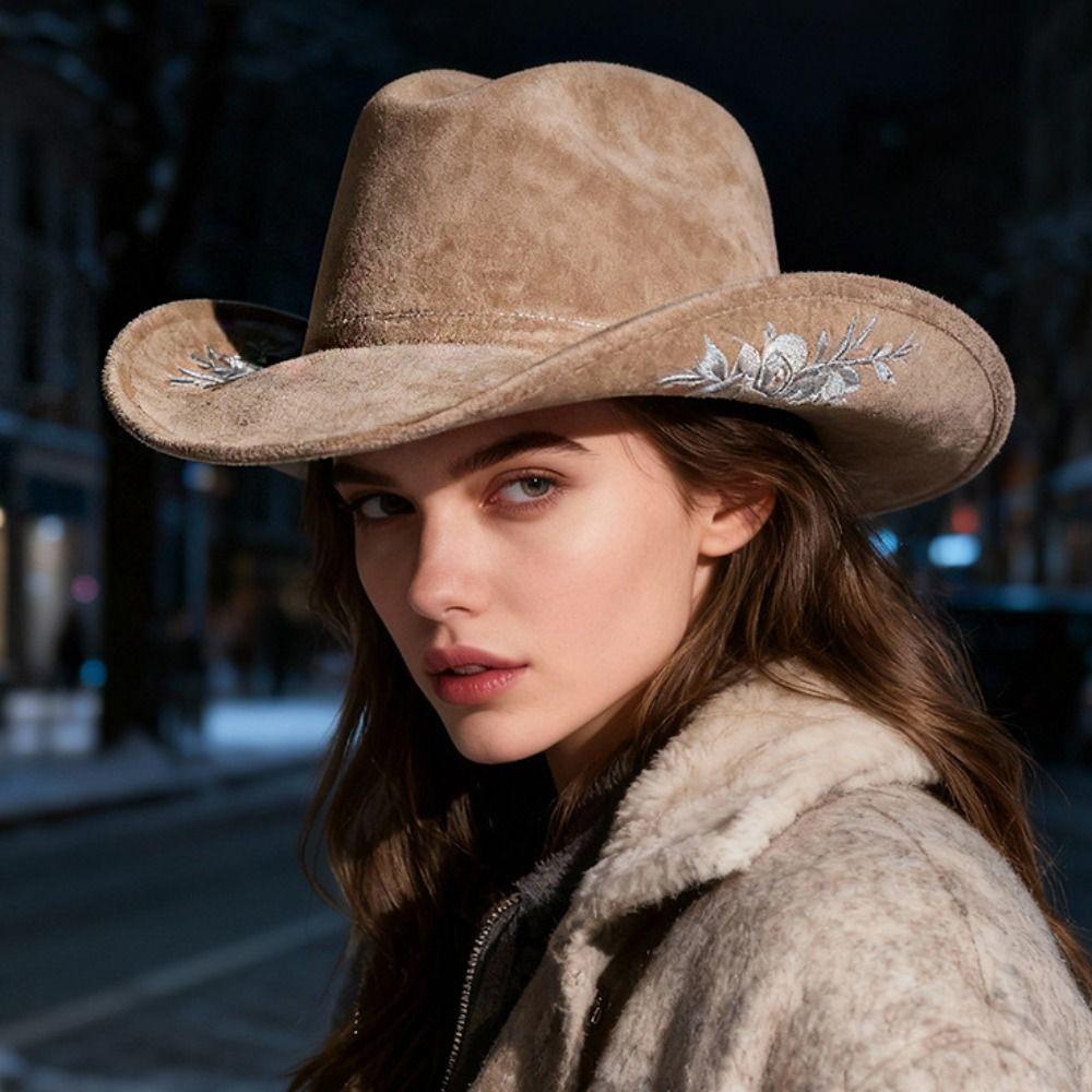 Formal Occasion Woolen Hats Embroidery Flower Decoration Fedora Hat Autumn and Winter