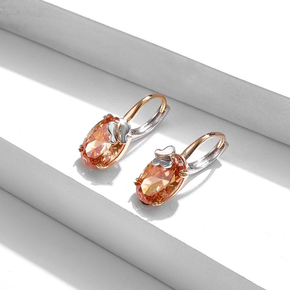 Amber Oval Zircon Dangle Earrings Elegant Gold Plated Jewelry for Women