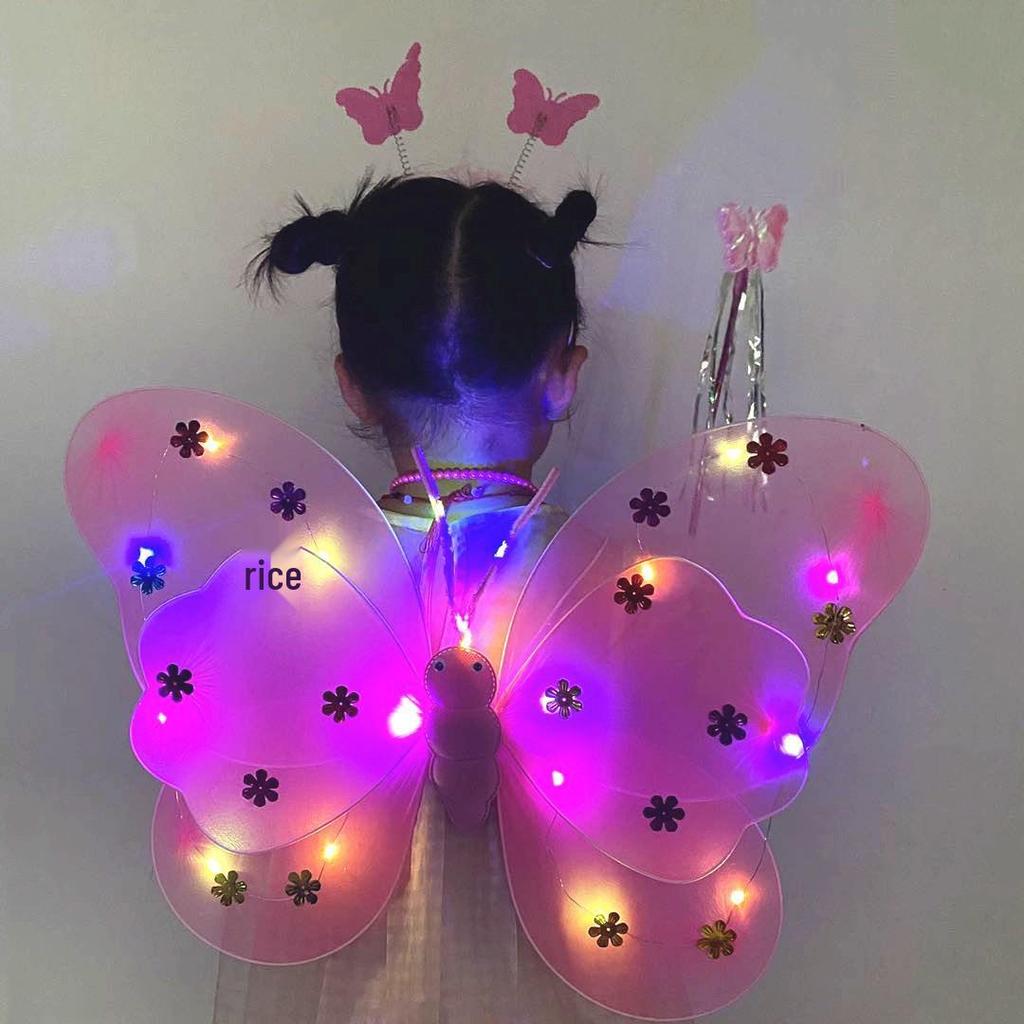 Illuminated Butterfly Wings Set: Light-Up Three-Piece for Children's Performances and Night Markets
