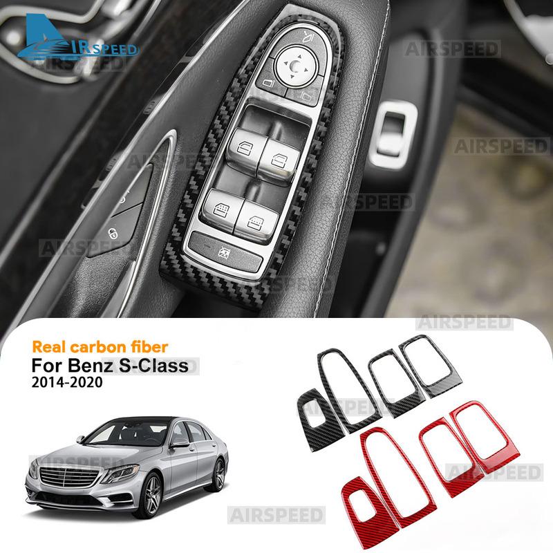 For Mercedes Benz S-Class W222 2014 2015 2016 2017 2018 2019 2020 Real Soft Carbon Fiber Stickers Car Window Control Panel Trim.
