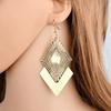 Matte Metal Hollow Double Layer Diamond Drop Earrings with Hook Clasp