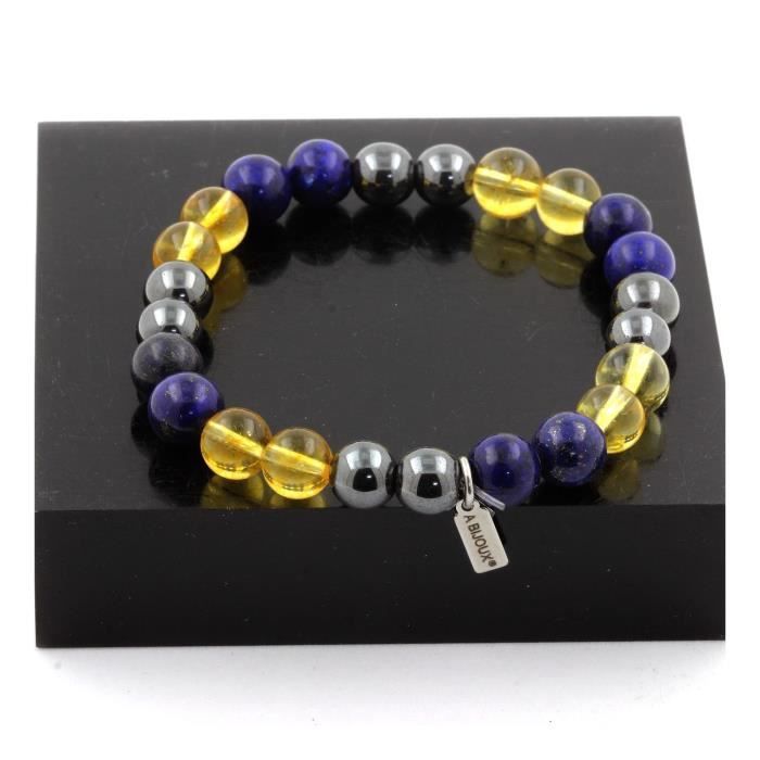 Bracelet en pierres et minéraux - ABIJOUX - Lapis Lazuli + Hématite + Citrine - 8 mm - Adulte