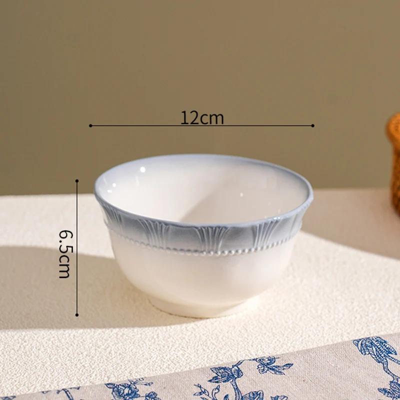 

Обеденные тарелки во французском стиле, изысканные блюда, глубокая суповая тарелка, изысканный фруктовый салат, керамическая тарелка, синяя кромка, домашняя посуда