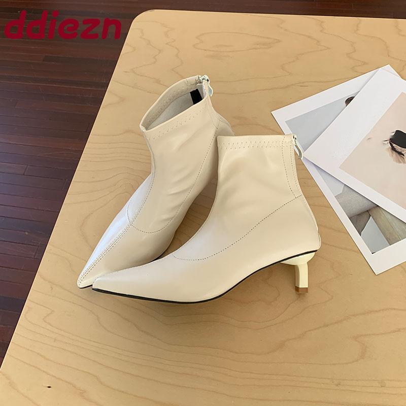 Módní Dámské Moderní Dámské Kotníkové Boty s Nízkým Podpatkem Boty Módní Špičaté Dámské Strečové Krátké Boty Zipy Boty Lodičky