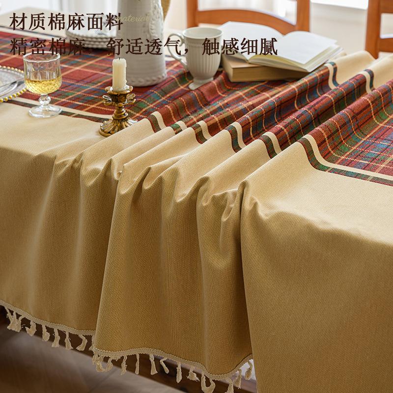 Cotton And Linen Texture Tablecloth Embroidery High-End Light Luxury Fabric Retro Dining Table Pastoral Cover