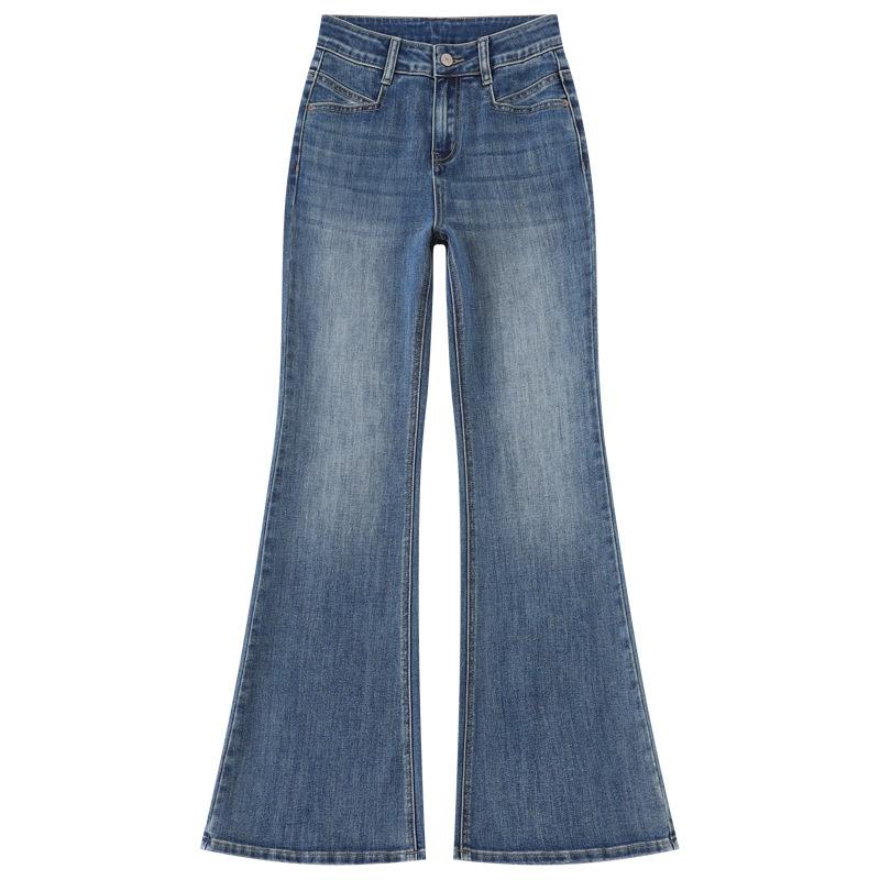 Simple style niche high waist thin elastic small man nine points micro pull women's jeans trousers lengthened Yichun