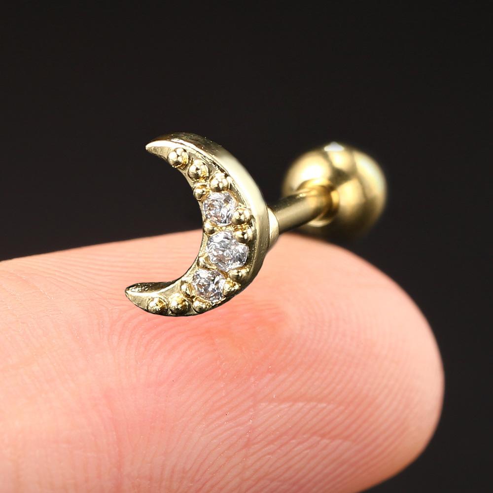 1 Stück Tragus Piercing Ohrringe Damen Kleiner Mond Zirkon Goldfarbe Zierlich Knorpel Ohr Septum Ohrläppchen Helix Körperschmuck Geschenke CC004