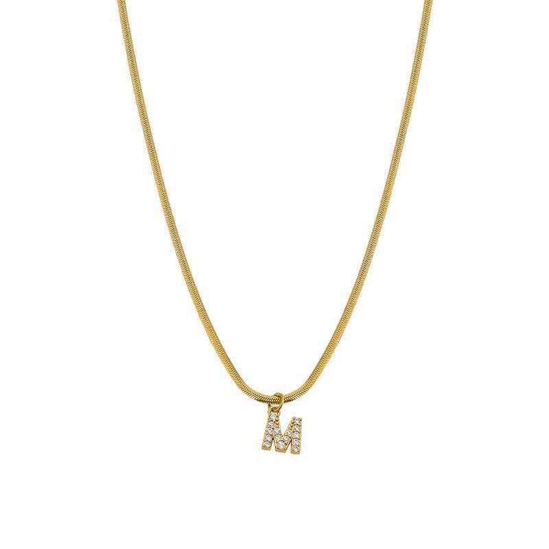 Rhinestone Inlaid French Court Style Snake Bone Collared Pendant with 26 European American Letters