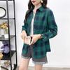 Women's Loose Standing Collar Plaid Shirt Casual Long Sleeve Shirt