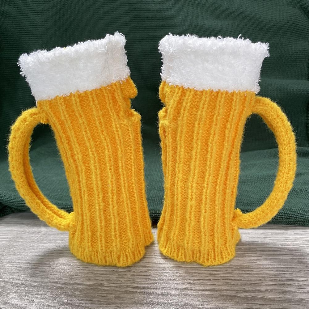 Luvas de Tricô de Lã 3D Caneca de Cerveja Amarelas Luvas Quentes Novas Luvas de Copo de Cerveja Outono e Inverno