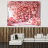 2D Flat Background 1 Piece of Pink Rose Wall Background Featuring Dense Blooming Roses and Heart-shaped Decorations