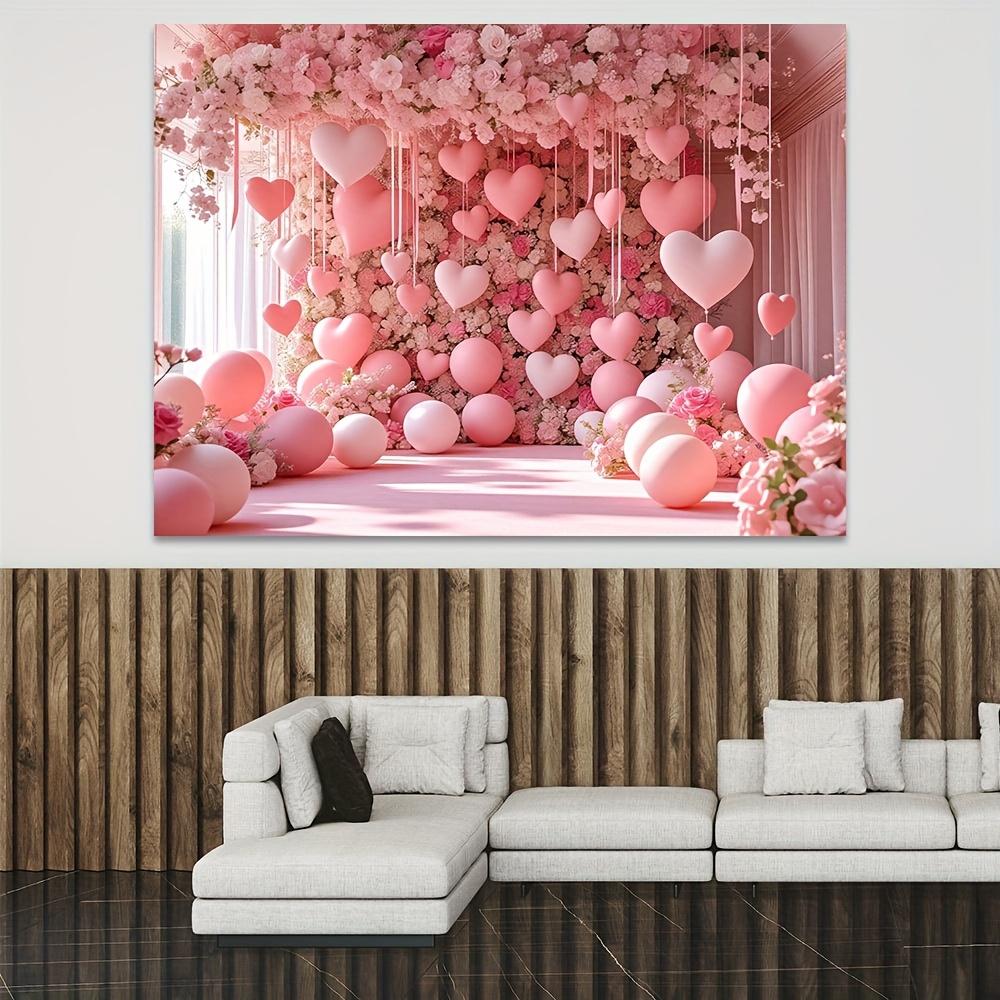 2D Flat Background 1 Piece of Pink Rose Wall Background Featuring Dense Blooming Roses and Heart-shaped Decorations