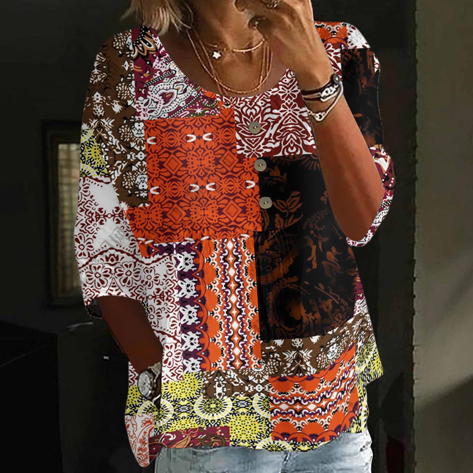 

Женский повседневный модный топ с рукавом три четверти, свободного кроя, с круглым вырезом, на пуговицах, в клетку M красный