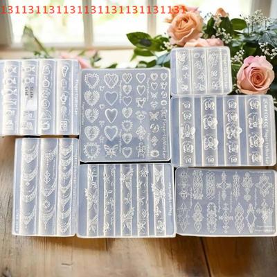 Transparent DIY Acrylic Nail Art Mold: French Heart Necklace, Butterfly Flower 3D Design, Baroque Style Manicure Template.