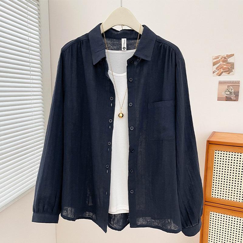 New spring and summer literary and artistic style double-layer cotton yarn cotton breathable shirt women's loose casual versatile long-sleeved shirt