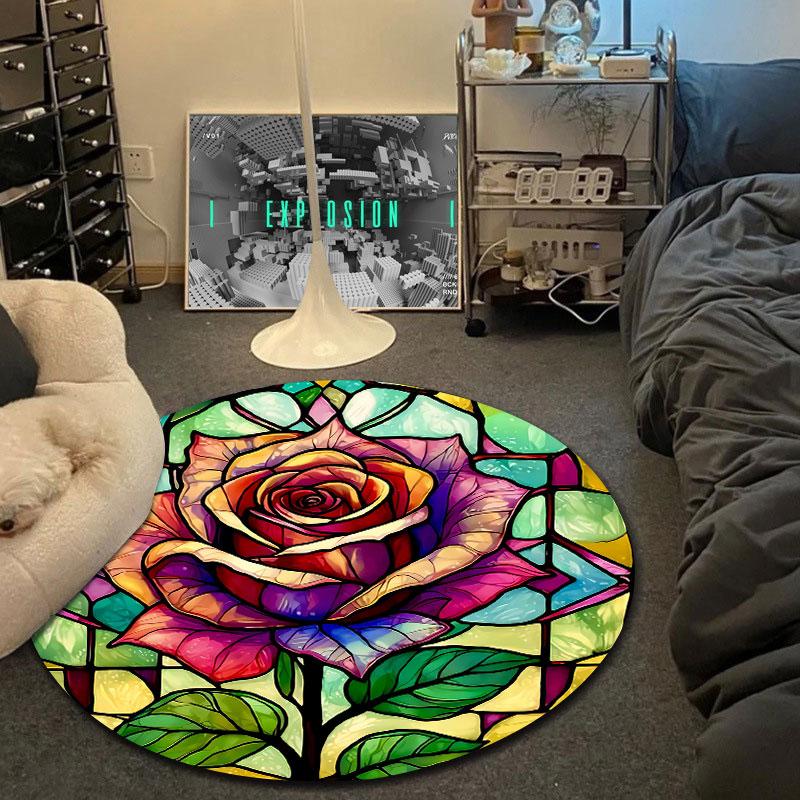Serene Round Rainbow Multicolor Rug Pad, Non-Slip Floor Mat for Nursery