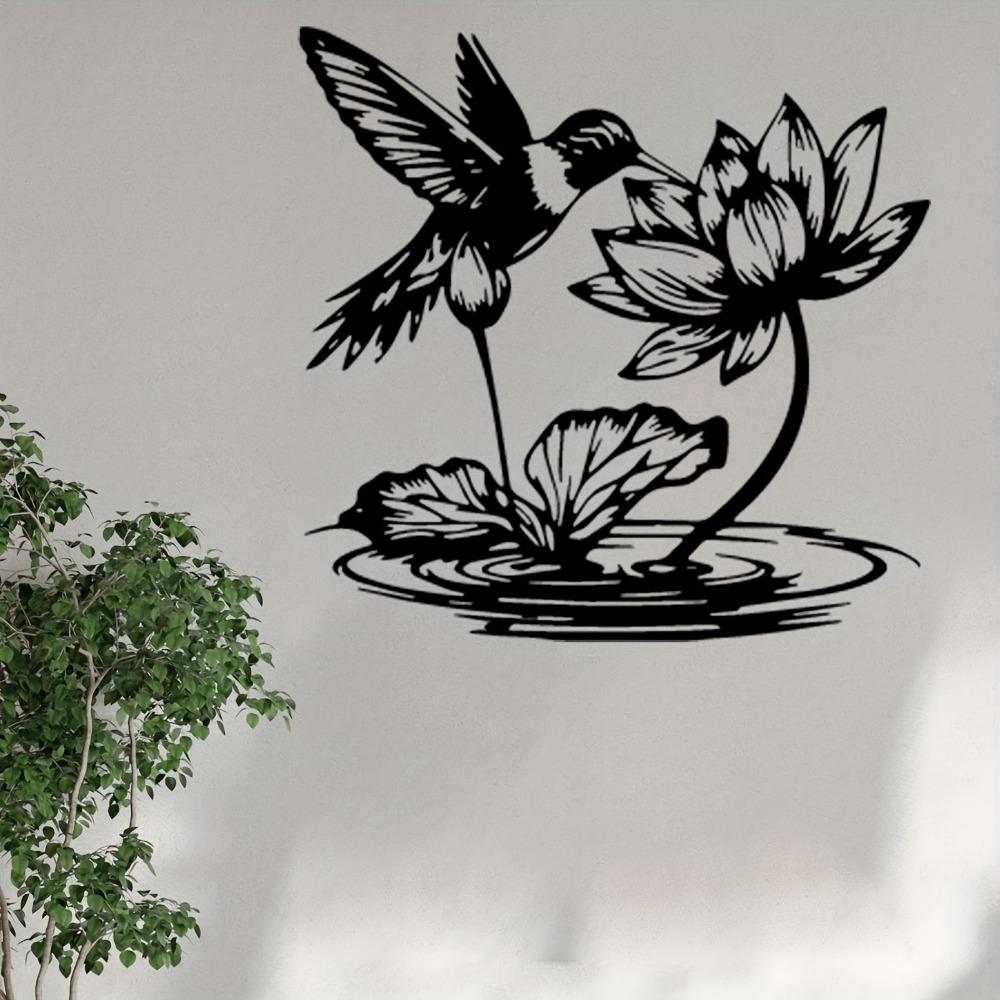 Metal Wall Art Hummingbird Lotus Garden Sculpture Rustproof Iron Gift