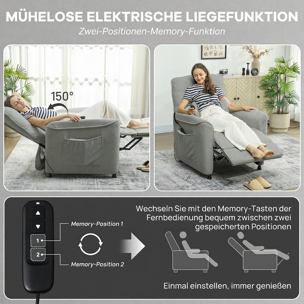 Recliner TV Chair Electric with Reclining Function, Heating, Vibration Massage
