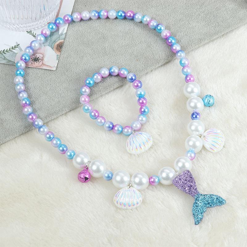 Mermaid Tail & Shell Necklace Bracelet Set for Girls
