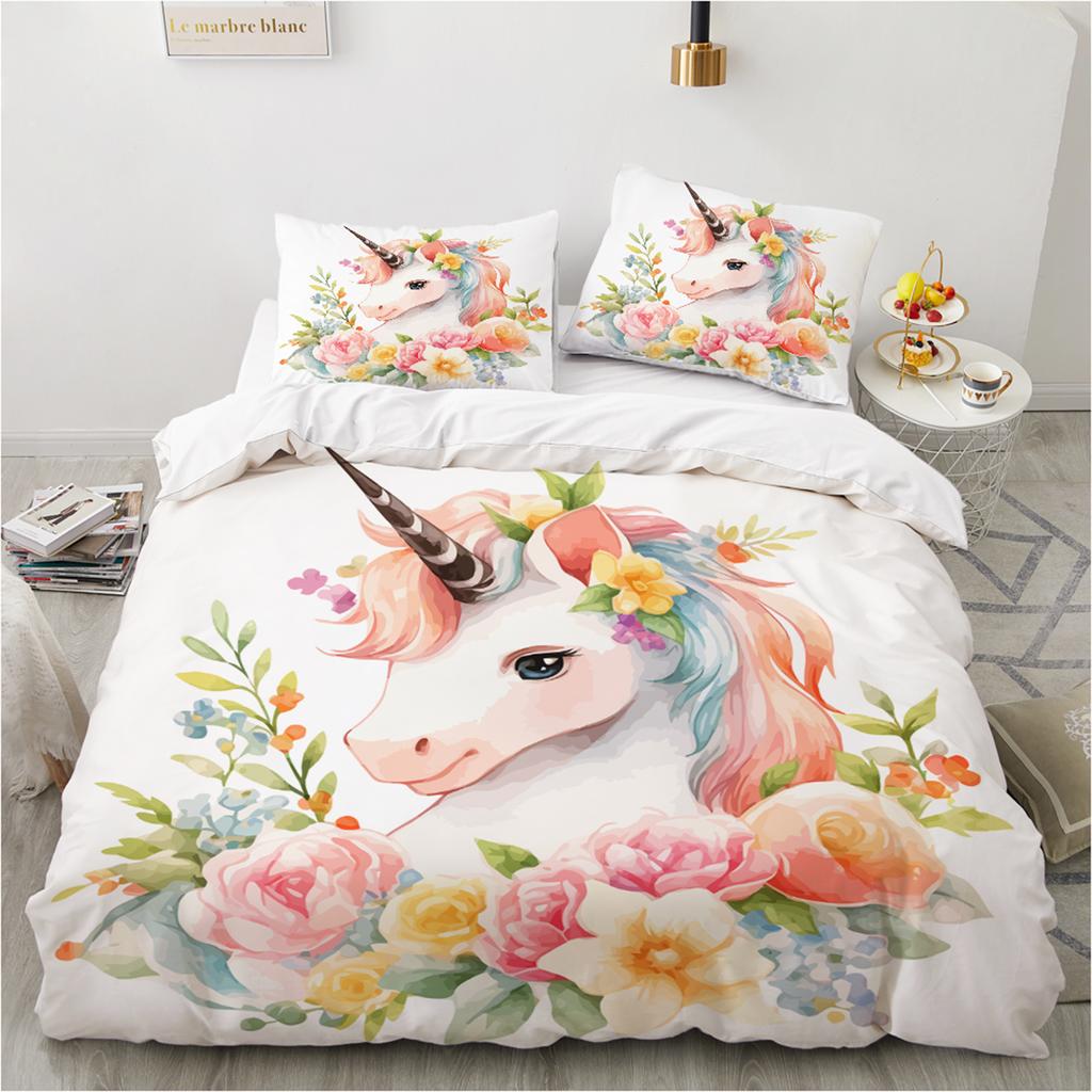 Conjunto de cama de unicórnio mágico 3d, meninos, meninas, tamanho queen, capa de edredom, fronha, cama, crianças, adultos, moda têxtil para casa