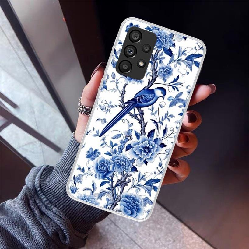 Blue And White Porcelain Phone Case For Samsung Galaxy A12 A52S A42 A32 A22 A51 A50 Note 20 Ultra 10 S10 Plus A71 A70 A31 A30 A1
