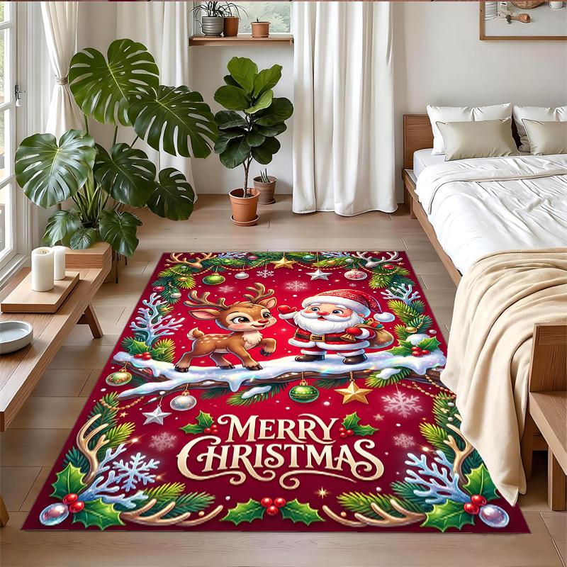 Christmas Printed Square Area Rug Soft Non Slip Floor Carpet For Bedroom Holiday Gift