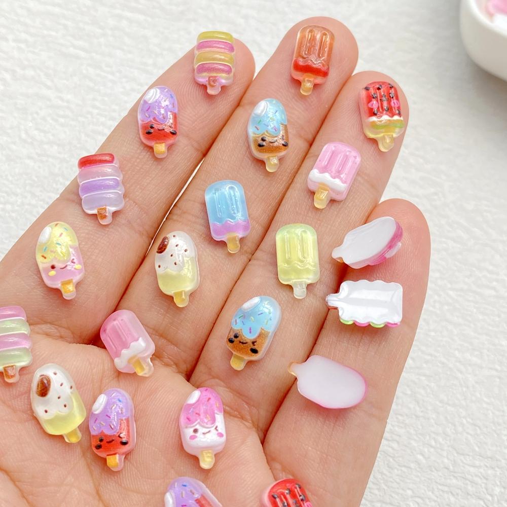 50pcs Mixed Resin Mini Colored Fruit Ice Cream Nail Art Flat Back Stone Applique DIY Christmas Charms Scrapbook Decor Crafts